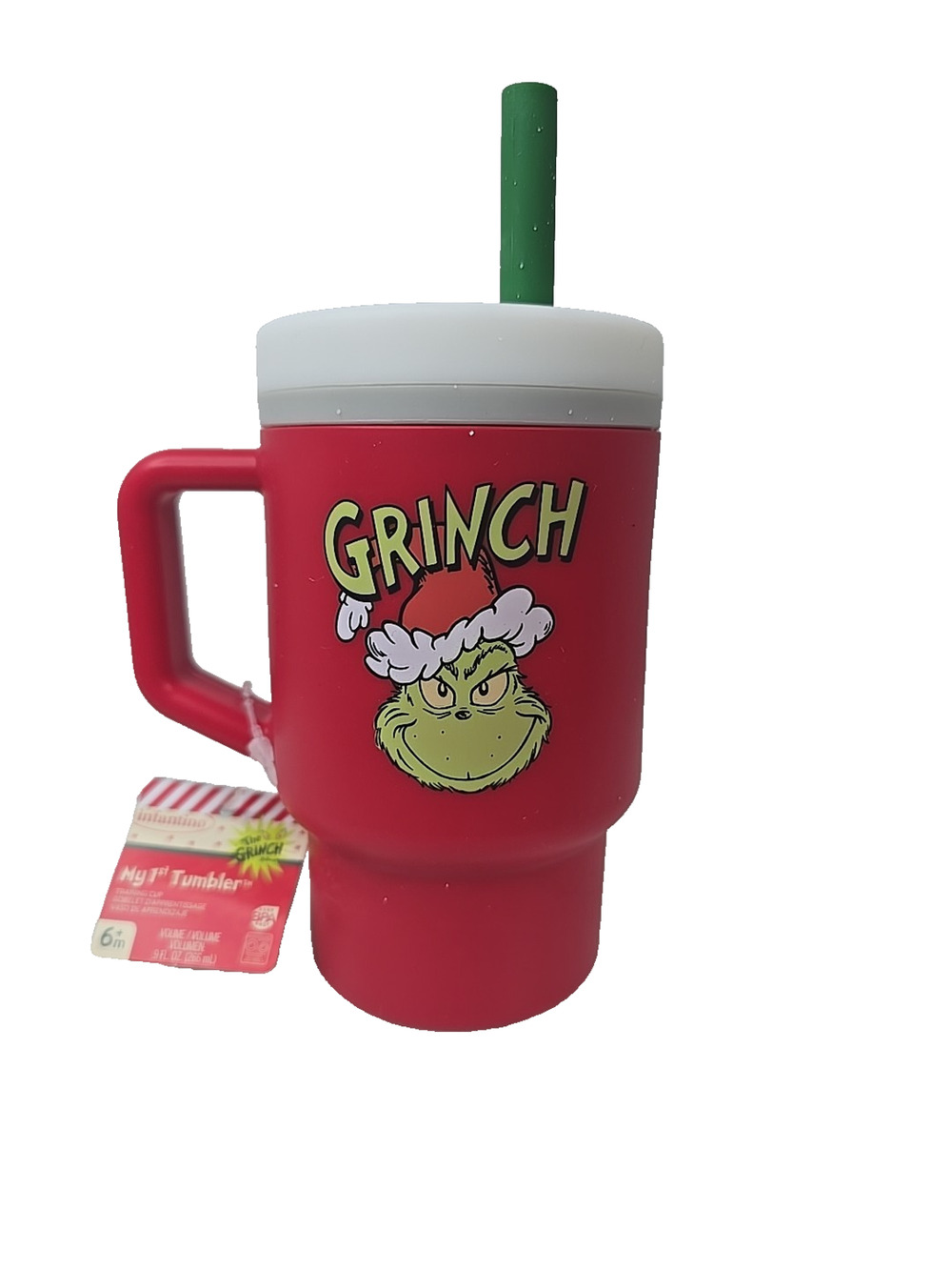 Grinch My 1st Tumbler 9oz Holiday Drink Cup with Handle and Straw